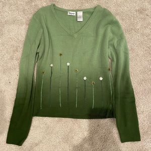 Green Ombré Sweater w/ embroidered sequin flowers
